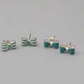 Bow Studs Pierced Earrings Blue Enamel Silver tone Lot of 2