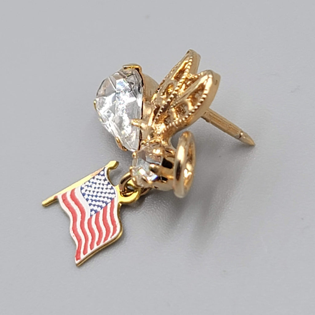 Vintage Angel Pin Patriotic USA Flag Gold tone 5/8"