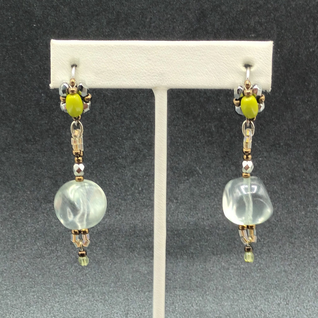 Pierced Earrings Silver tone Multicolor Clear Glass Beaded Dangle 2 1/4"