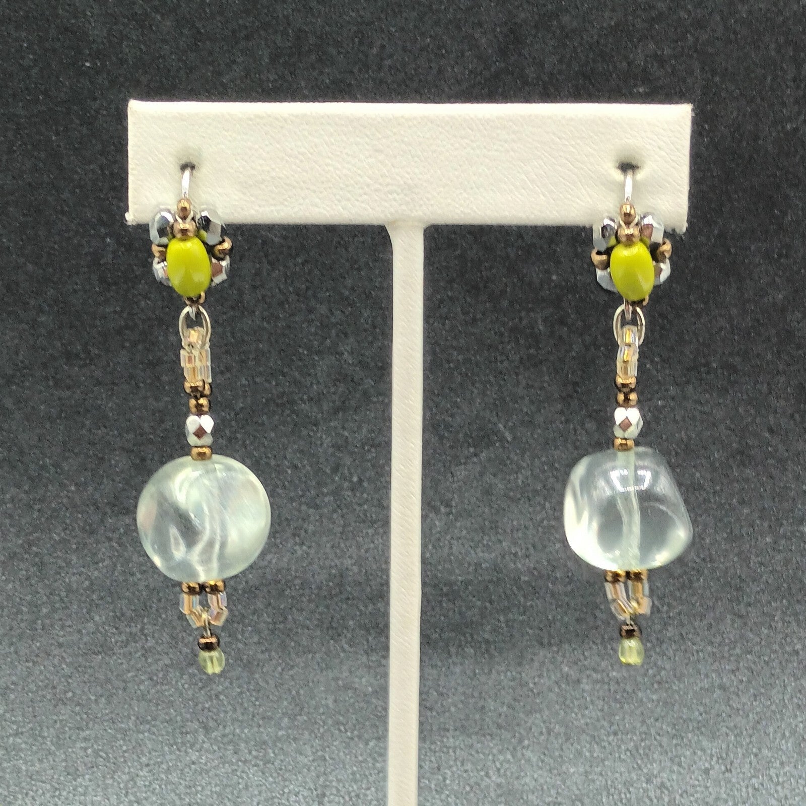 Pierced Earrings Silver tone Multicolor Clear Glass Beaded Dangle 2 1/4"