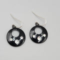 Pierced Earrings Black Enamel AB Rhinestone Silver tone Dangle 7/8"