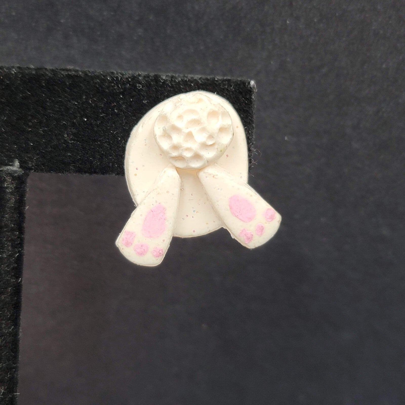 Vintage Pierced Earrings White Bunny Tail Feet Easter Novelty Earrings 1"