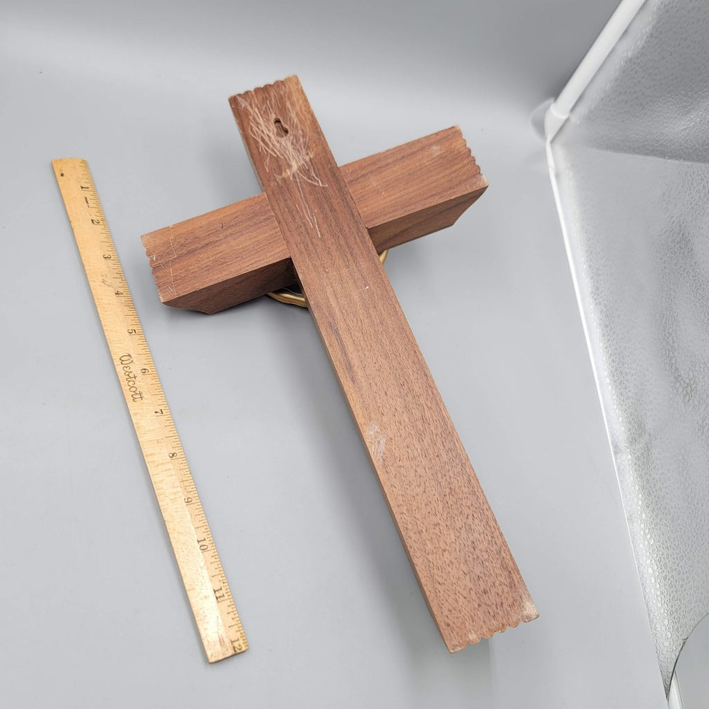Catholic Wall Crucifix Sick Call Set Wooden Cross INRI with Holy Water Vial 14"