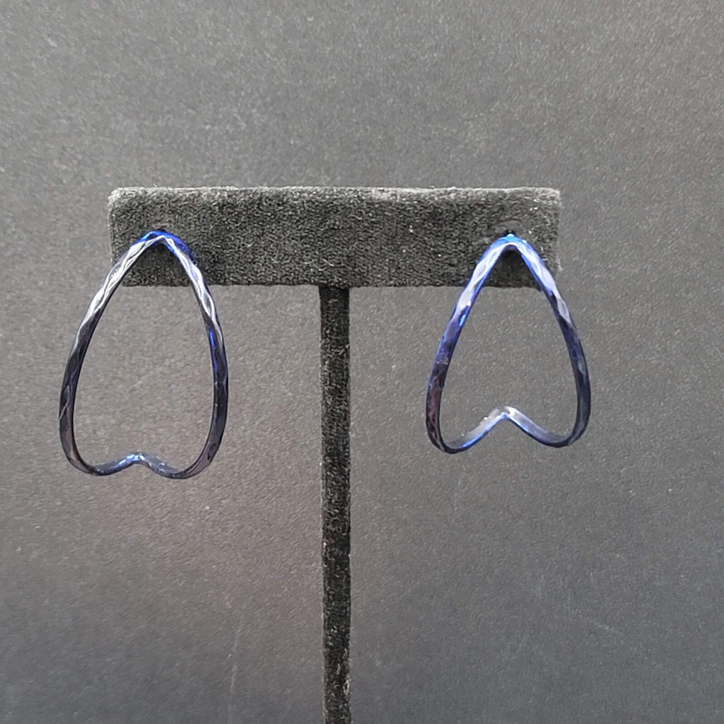 Vintage Pierced Earrings Navy Blue Enamel Open Half Hoops 1.75"