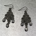 Pierced Earrings Black Metal Faceted Acrylic Chandelier Statement Dangle 1 3/4"