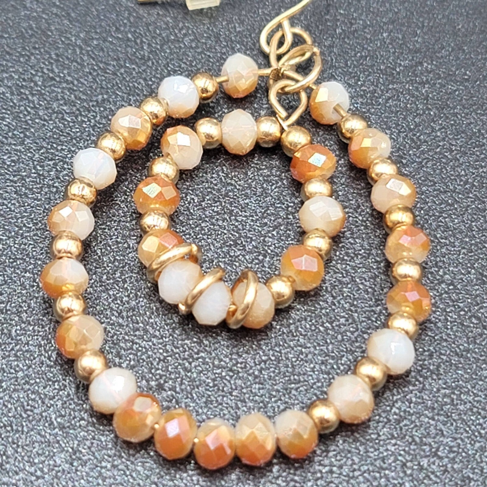 Pierced Earrings Gold tone Crystal Faceted Beaded Hoops 2"