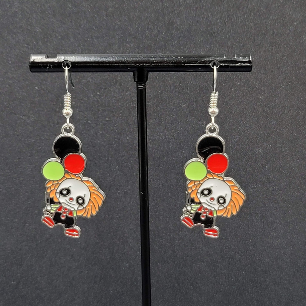 Pennywise Clown Pierced Earrings Enamel IT Horror Movie Dangle 1.25" FS