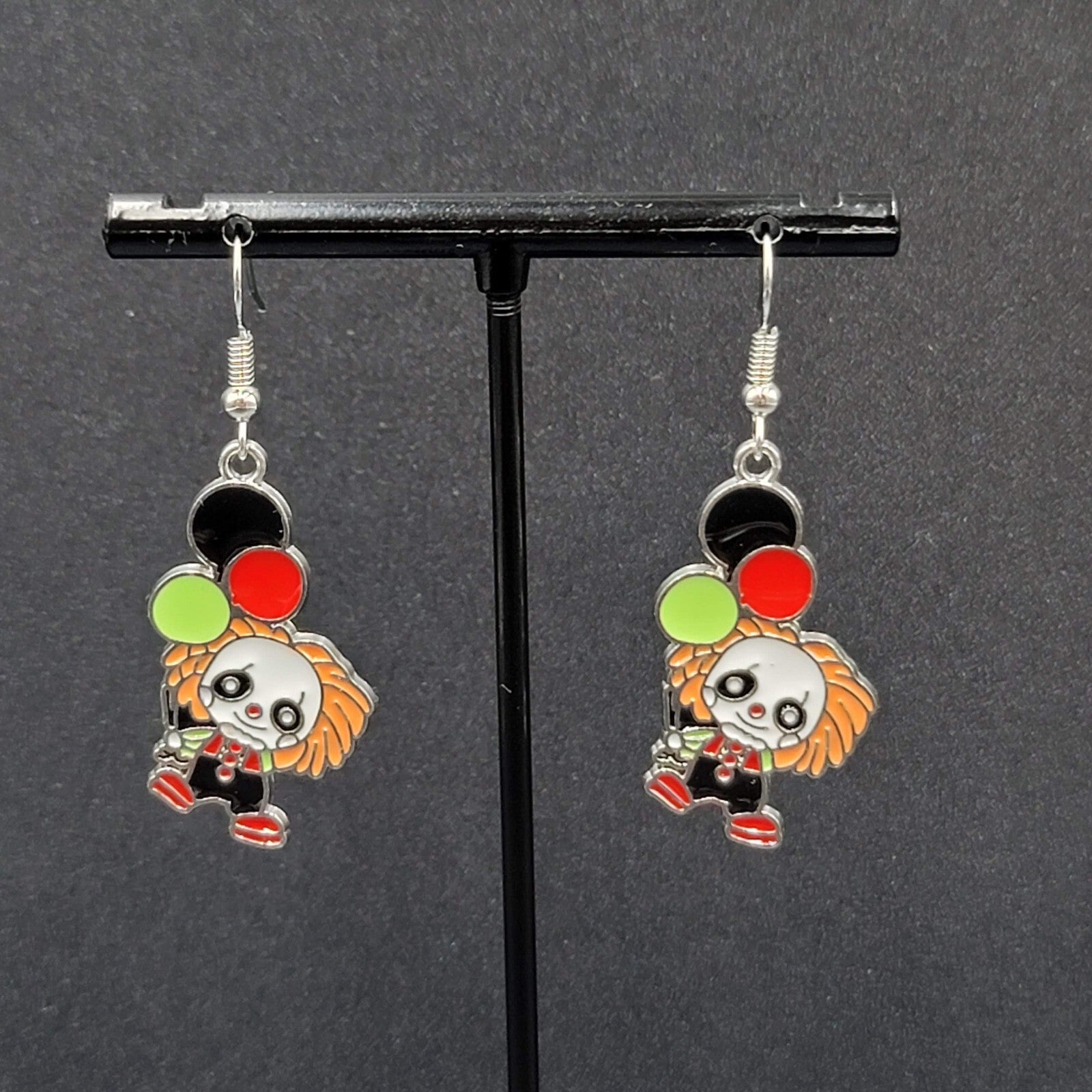 Pennywise Clown Pierced Earrings Enamel IT Horror Movie Dangle 1.25" FS