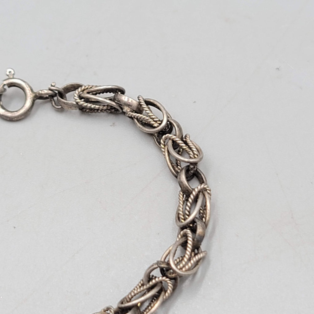 Vintage Byzantine Chain Bracelet Silver Tone Small Spring Ring Clasp 6 in