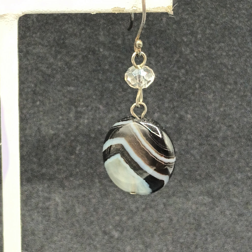 Pierced Earrings Silver tone Round Quartz Bead Dangle 1"