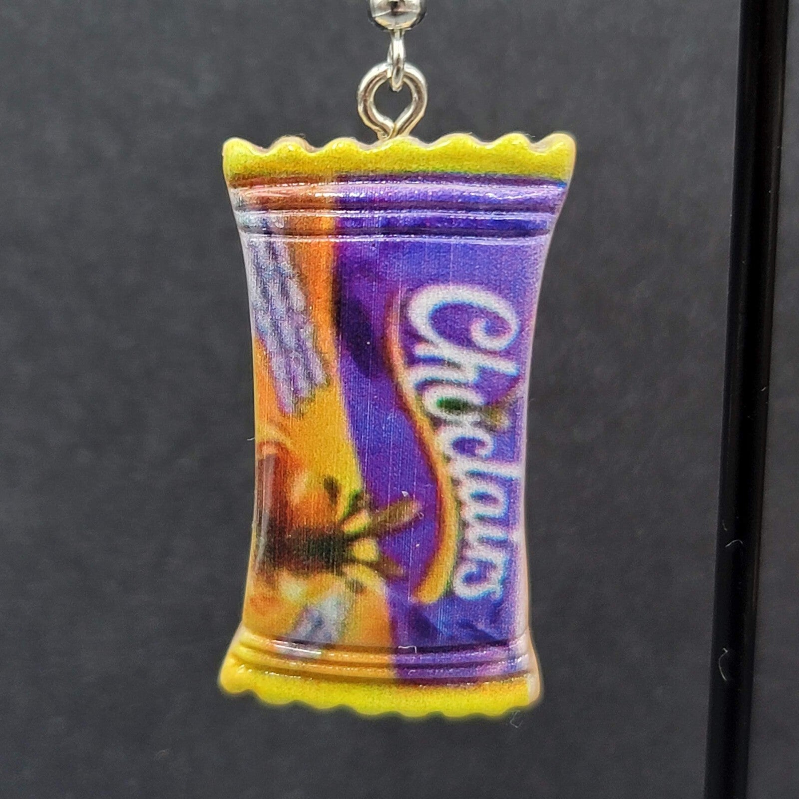 New CADBURY CHOCLAIRS Candy Pierced Earrings Acrylic Dangle 1.25"