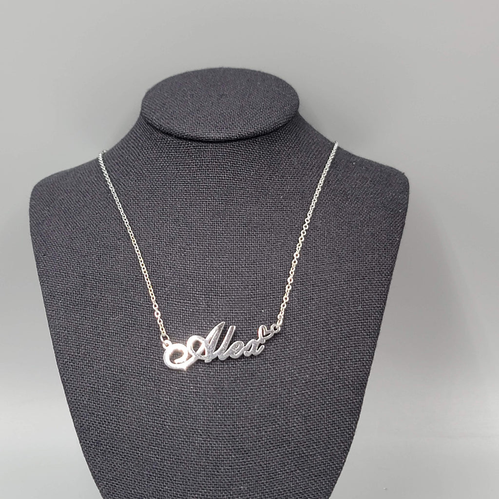 Alex Name Necklace Script Silver tone 18"