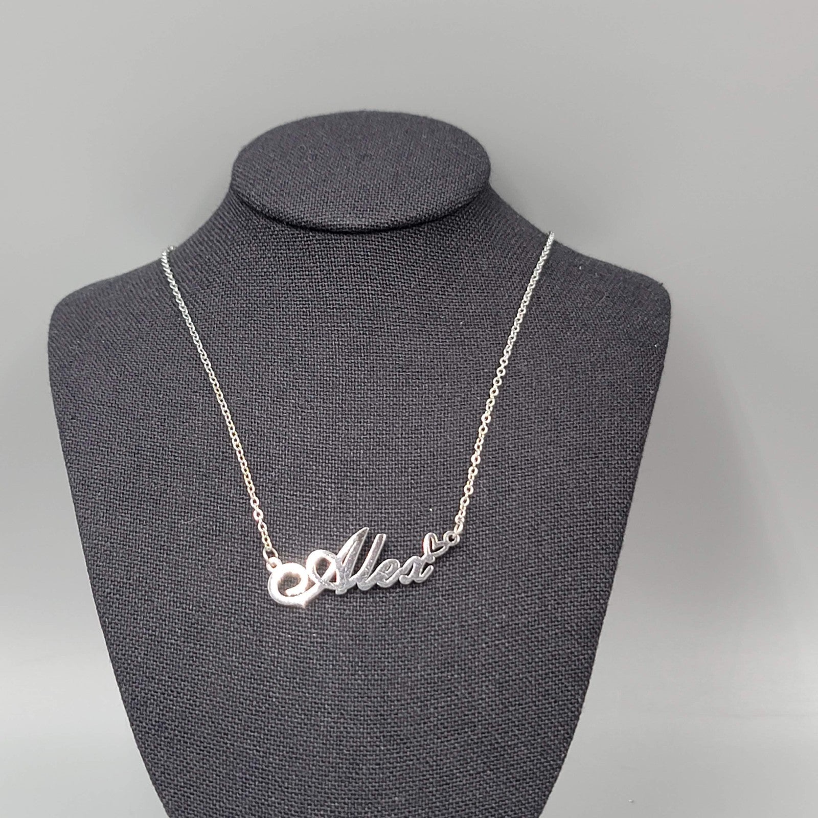 Alex Name Necklace Script Silver tone 18"