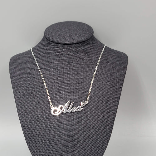 Alex Name Necklace Script Silver tone 18"