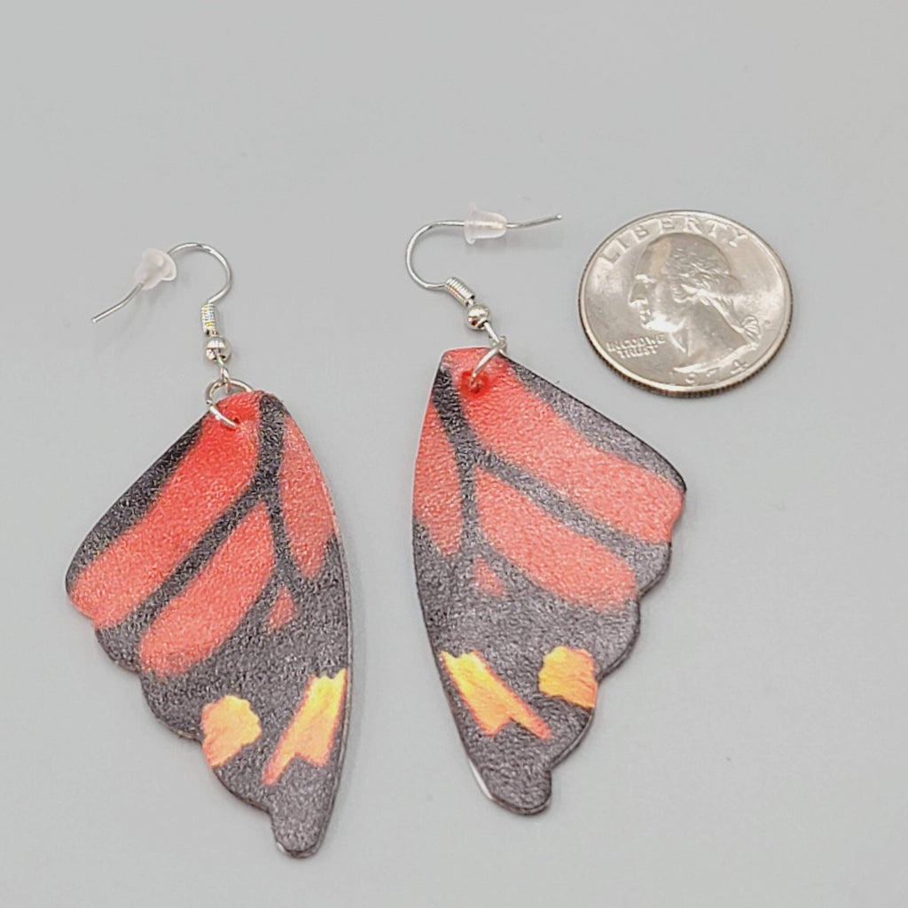 Butterfly Wing Pierced Earrings Red Statement Dangle 2.25"