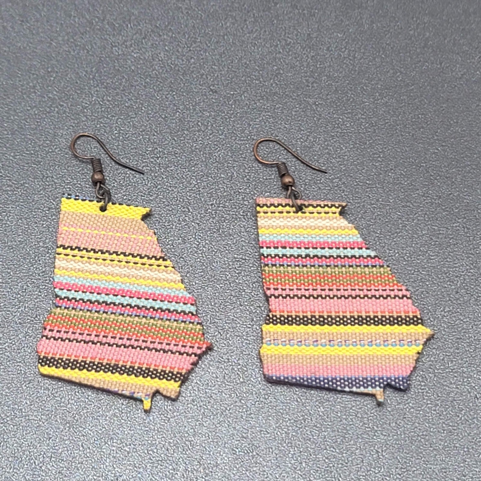 Pierced Earrings Fabric Cut out State of Missouri Dangle 1.75"