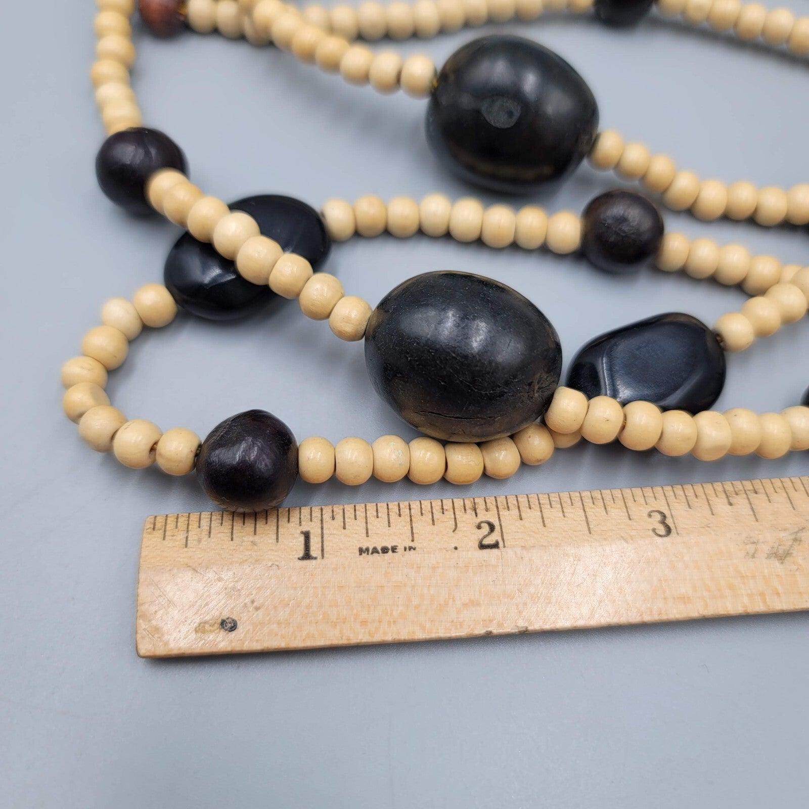 KuKui Nut Lei Necklace Wood Beads Double Strand Long 32"