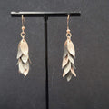 Pierced Earrings Tricolor Gunmetal Silver Rose Gold Dangle Leaves 1 5/8"