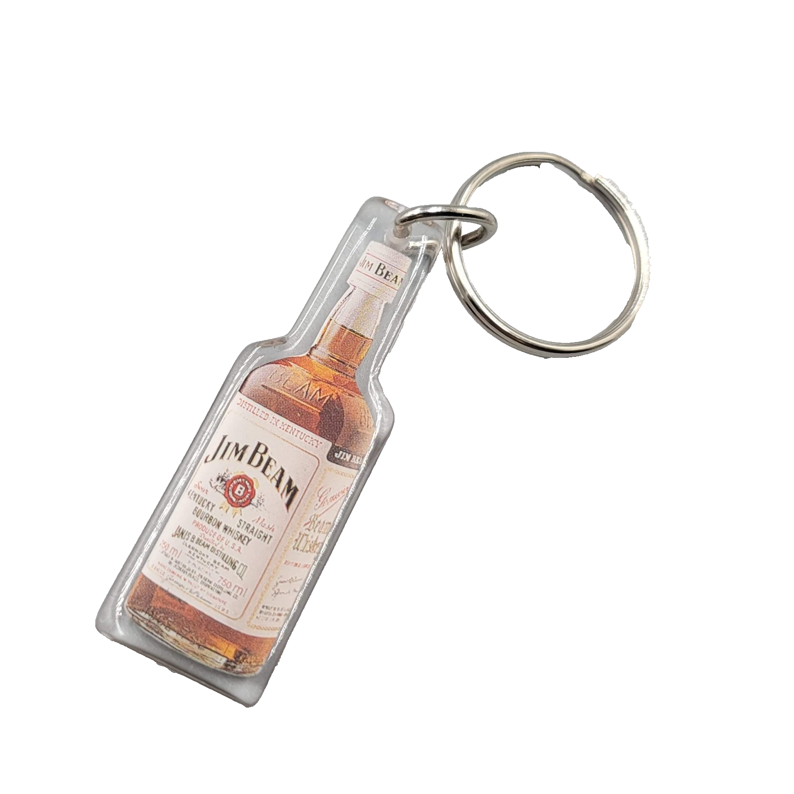 Jim Beam Bottle Keychain Acrylic Bourbon Whiskey Key Ring Advertising Barware