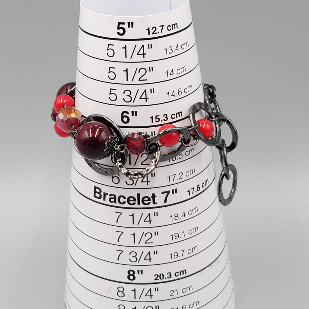 Premier Designs Bracelet Black & Red Bead Double Chain Adjustable 7"