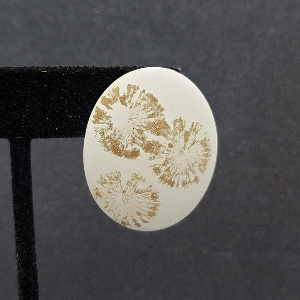 Vintage Pierced Earrings White Enamel over Metal Oval Gold Flowers Drop 1 3/8"