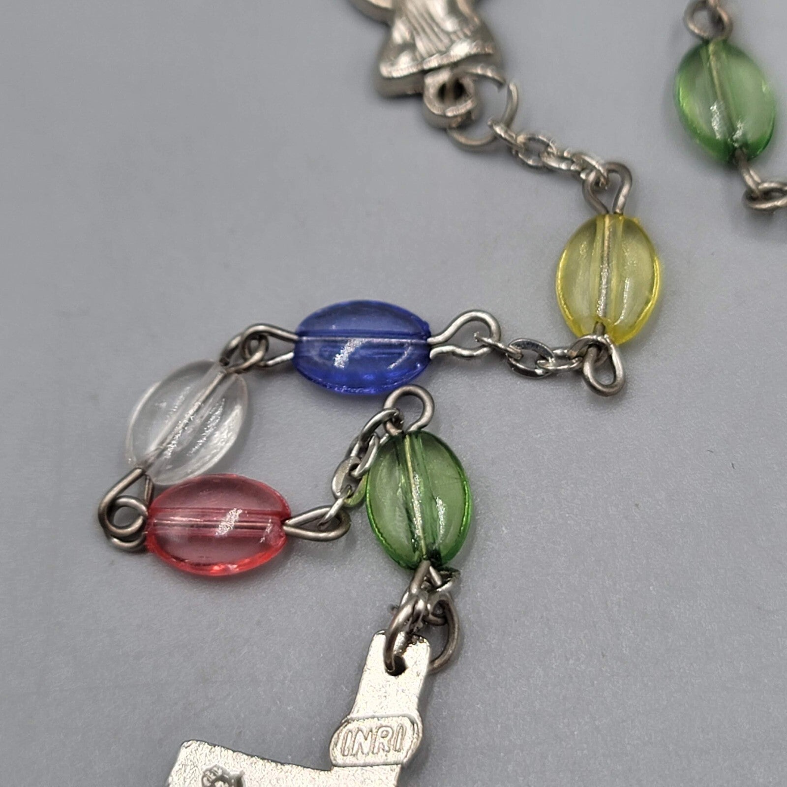 Catholic Rosary Crucifix Multicolor Translucent Plastic Beads Silvertone
