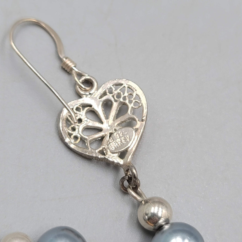 Sterling Silver Pierced Earrings Gray Bead Dangle 1.25" 925