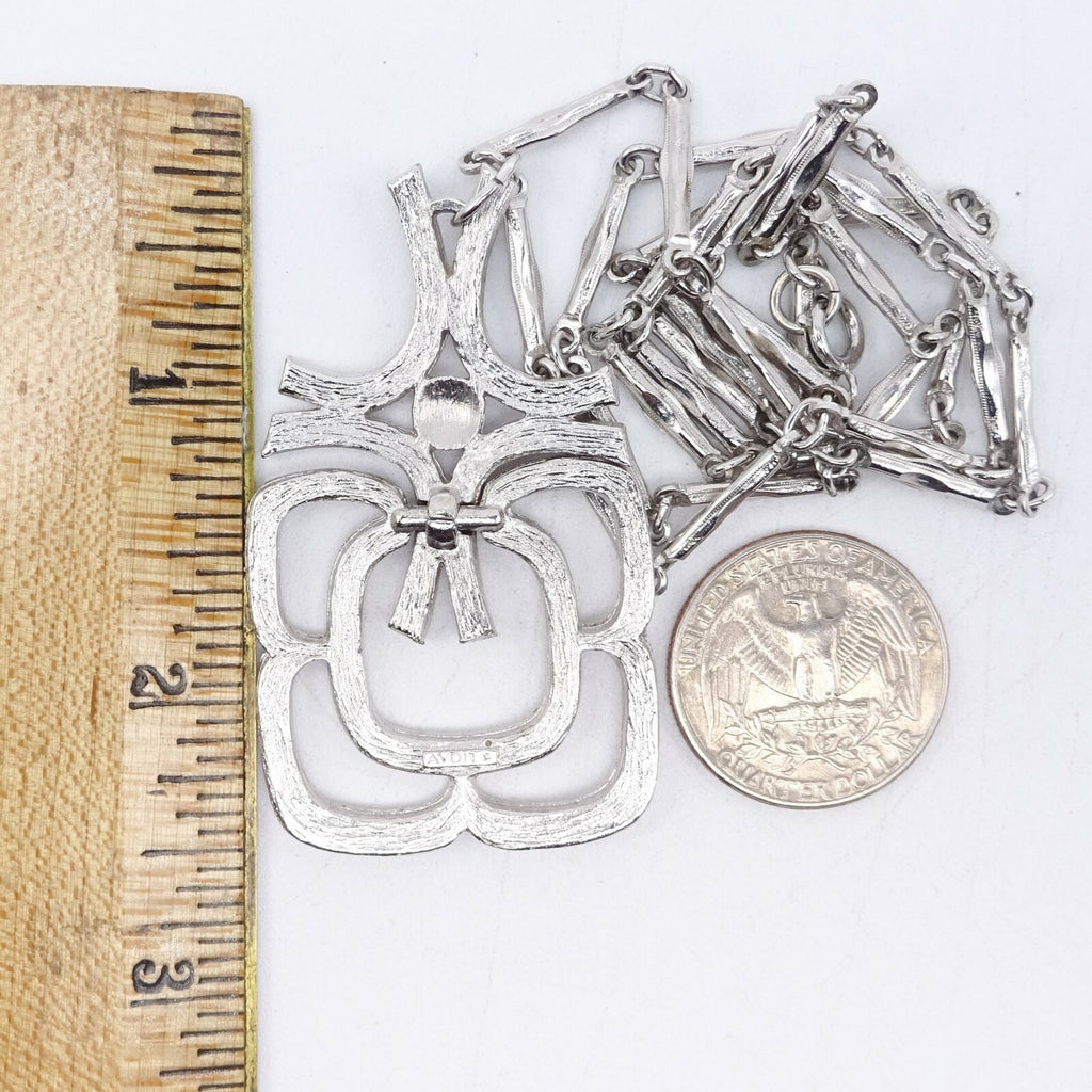 Vintage Silver tone Tube Chain Pendant Necklace 24" Estate Costume Mid Mod