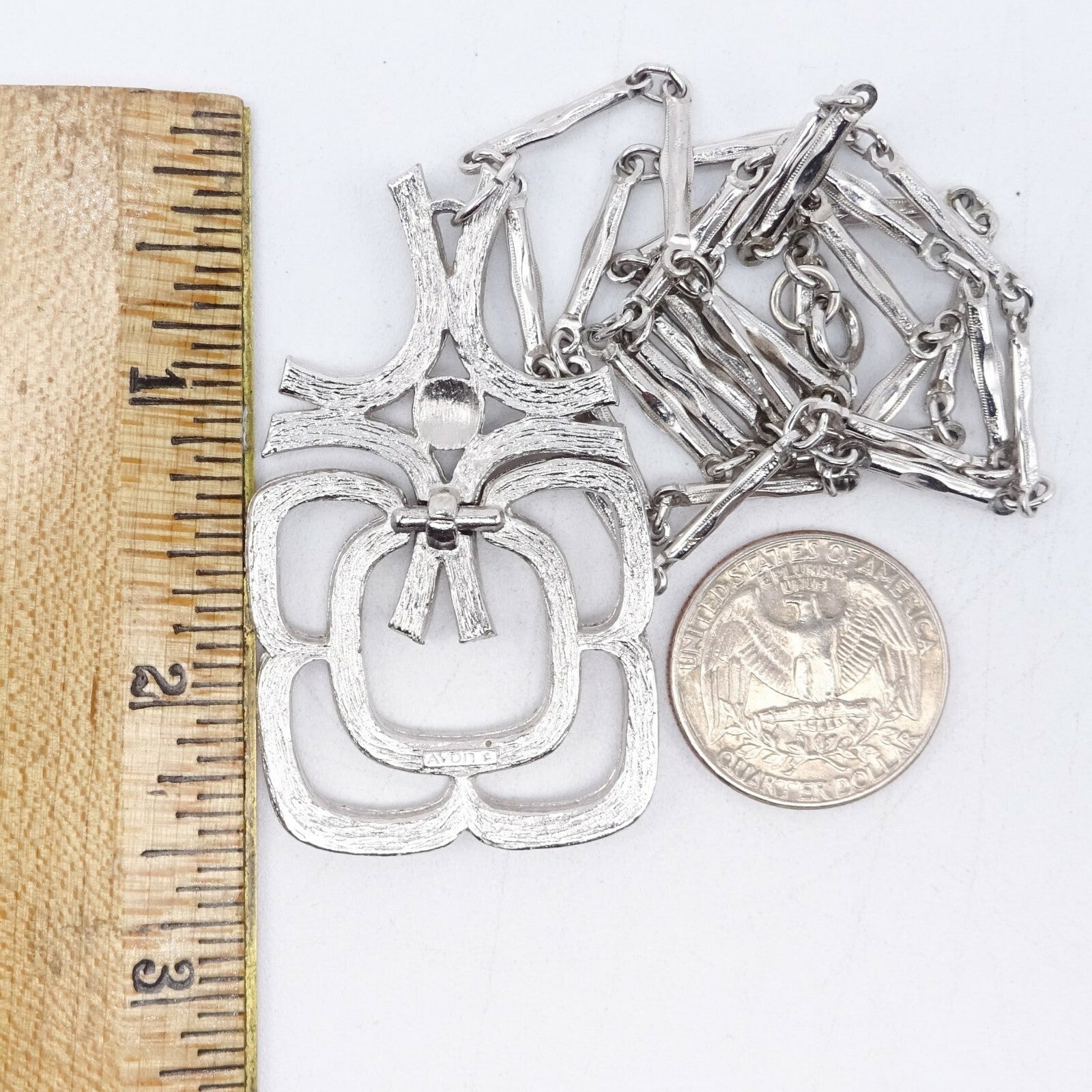 Vintage Silver tone Tube Chain Pendant Necklace 24" Estate Costume Mid Mod