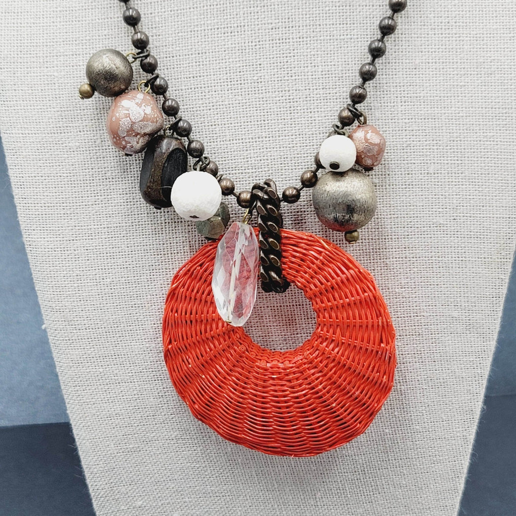 Orner Necklace Made in France Ball Chain Weaved Pendant Artisan Boho 17"