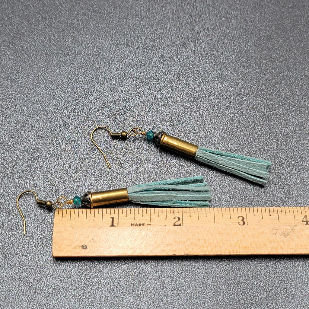 Pierced Earrings Bronze tone Blue Bead Tassel Dangle Boho 2.25"