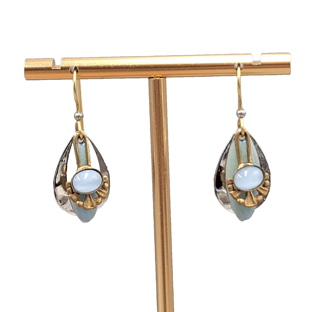 Layered Multi Tone Dangle Pierced Earrings Blue Stone Enamel 1 in