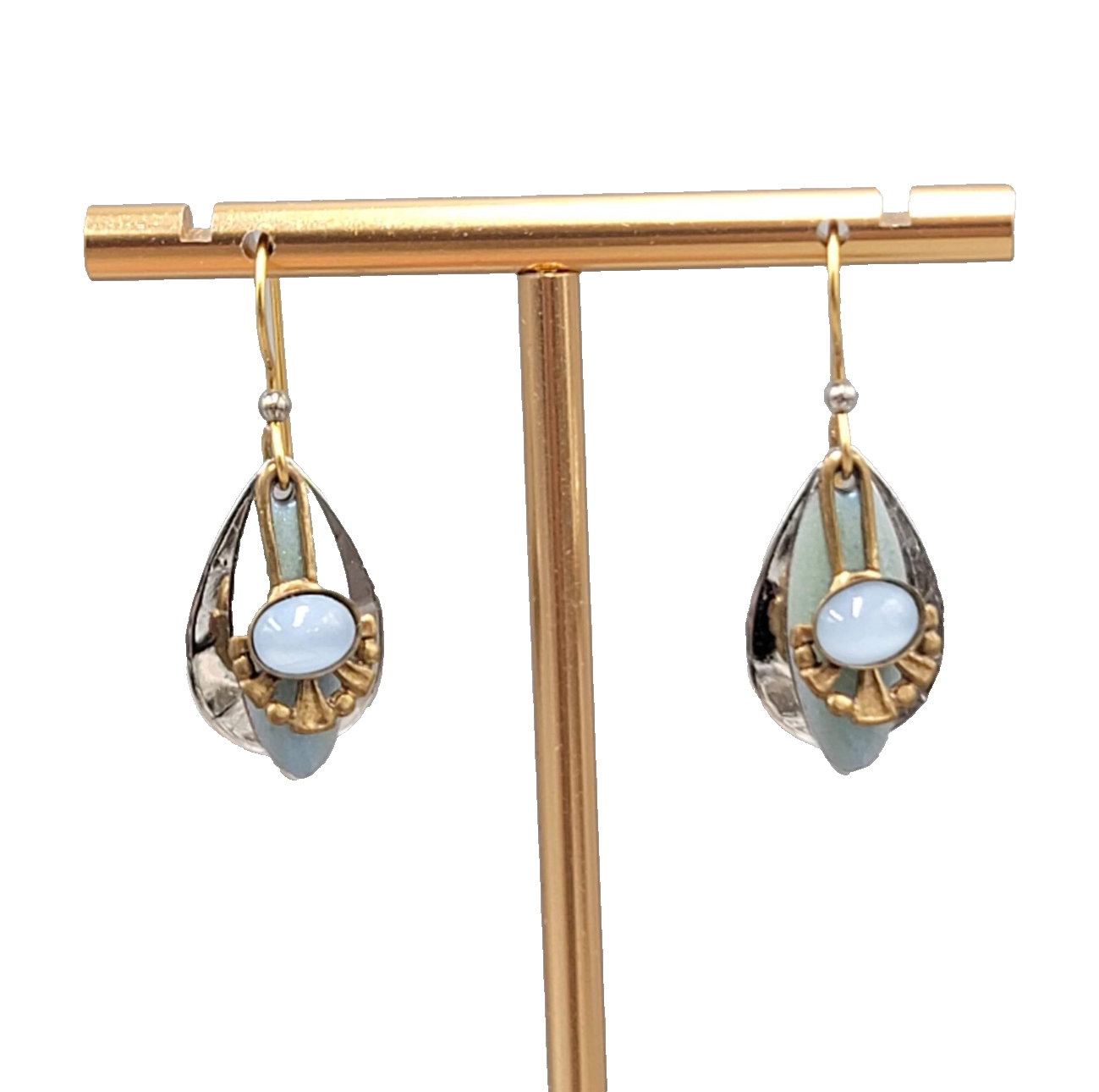 Layered Multi Tone Dangle Pierced Earrings Blue Stone Enamel 1 in