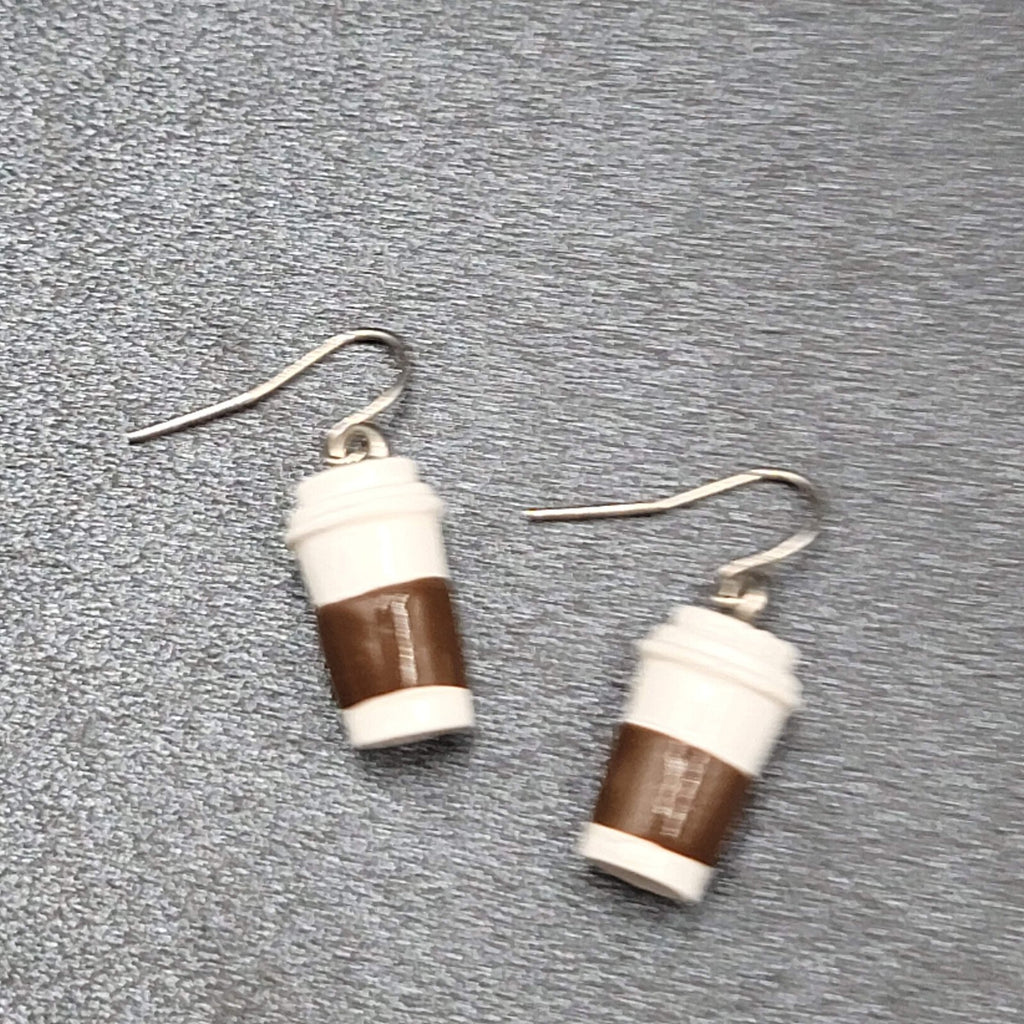 Pierced Earrings White Brown Coffe on the Go Dangle 3/4"