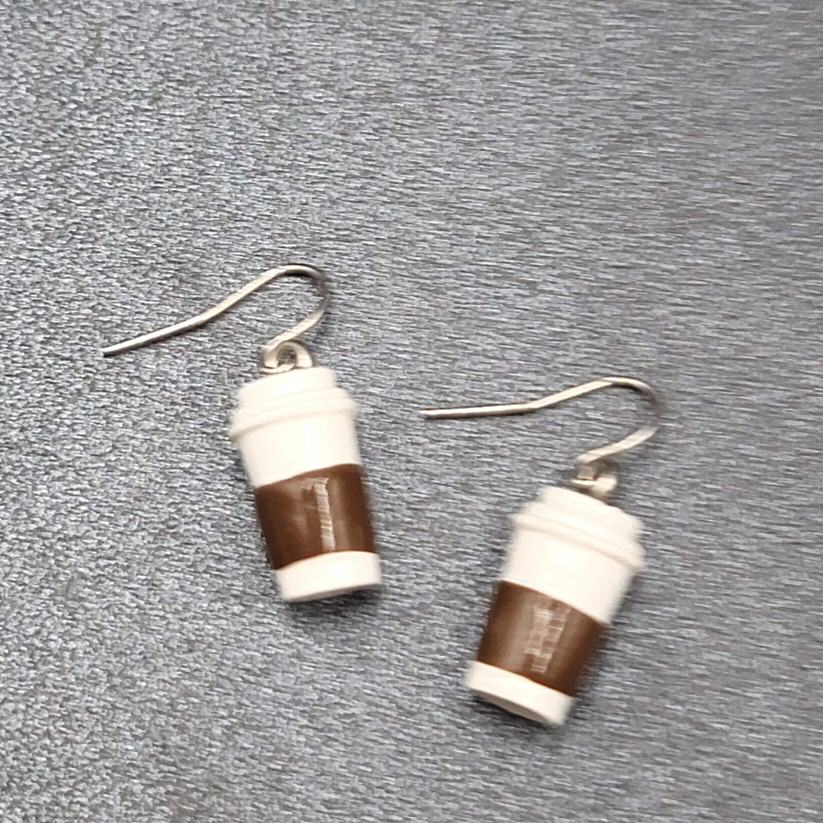 Pierced Earrings White Brown Coffe on the Go Dangle 3/4"