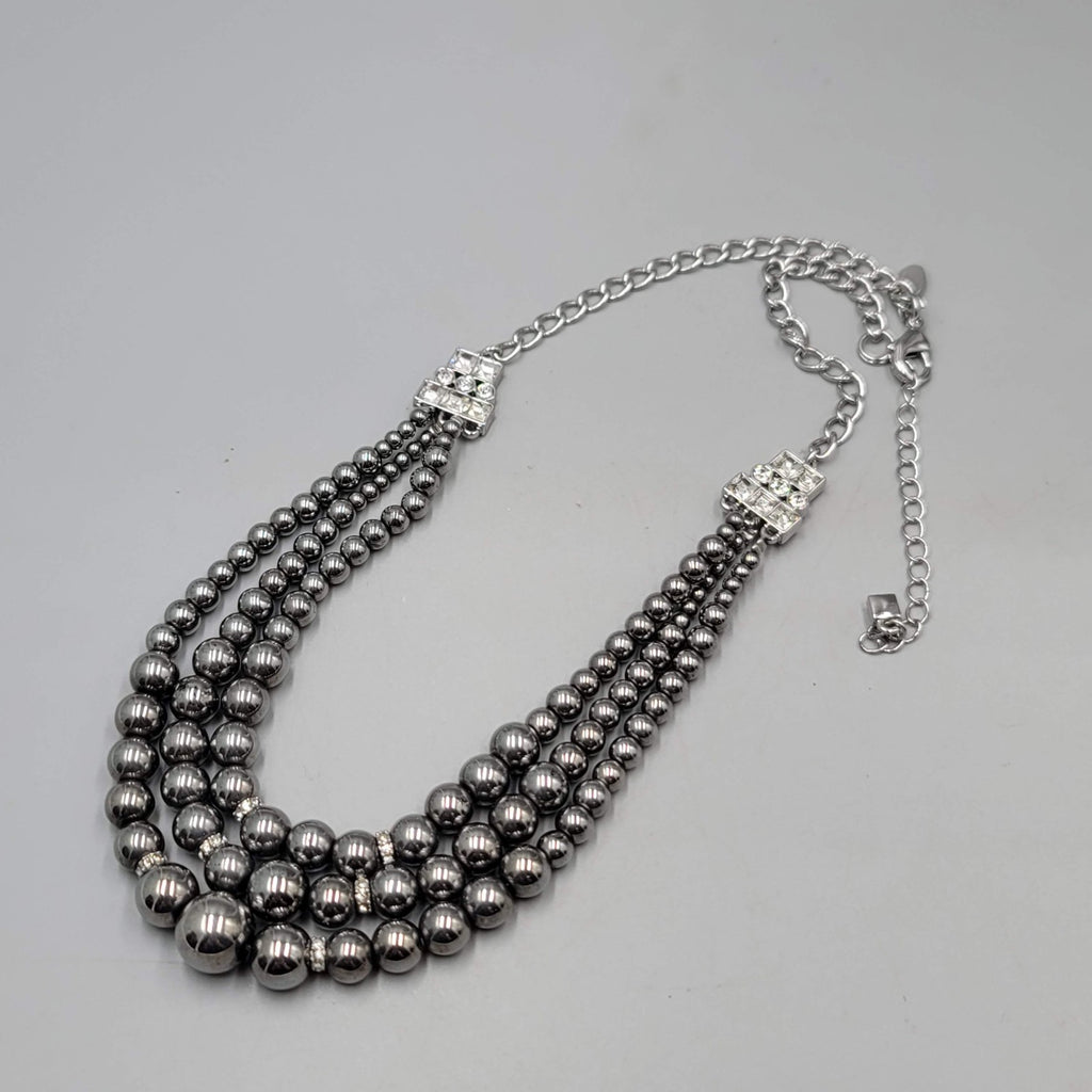 Lia Sophia Necklace Silver Plated Gunmetal Graduated Beads Just Lovely!!