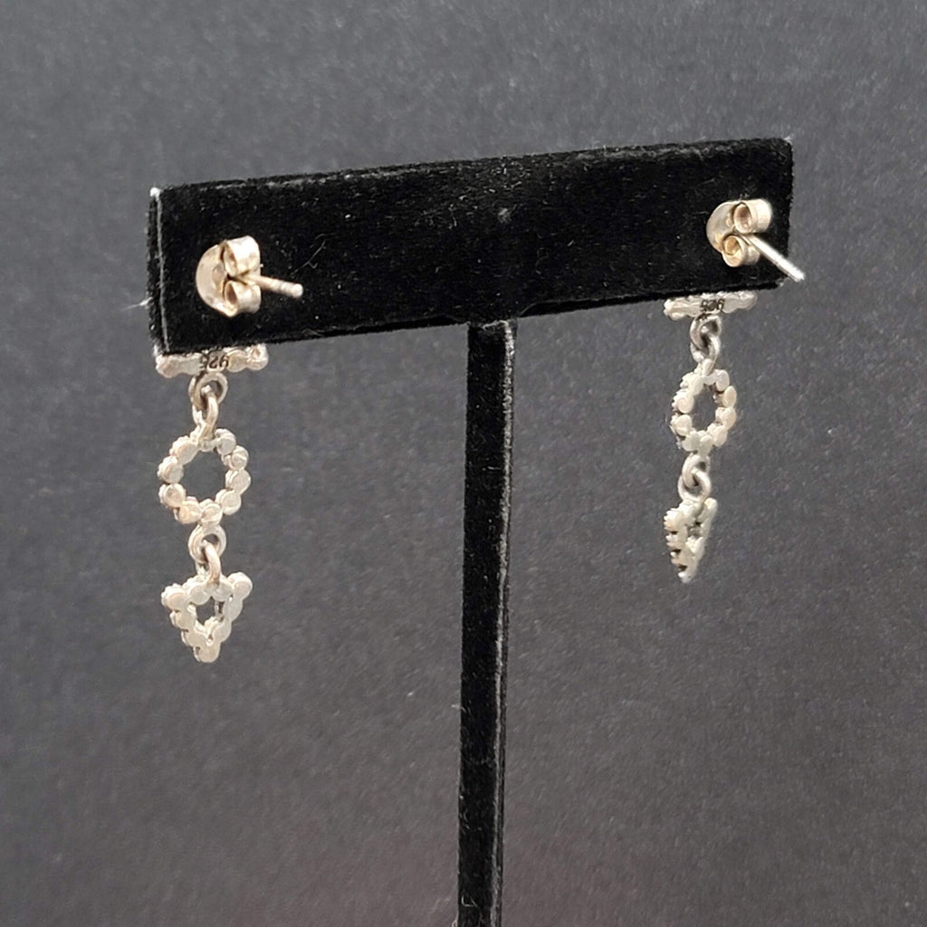 Sterling Silver Pierced Earrings Marcasite Geometric Dangle 1 3/8"