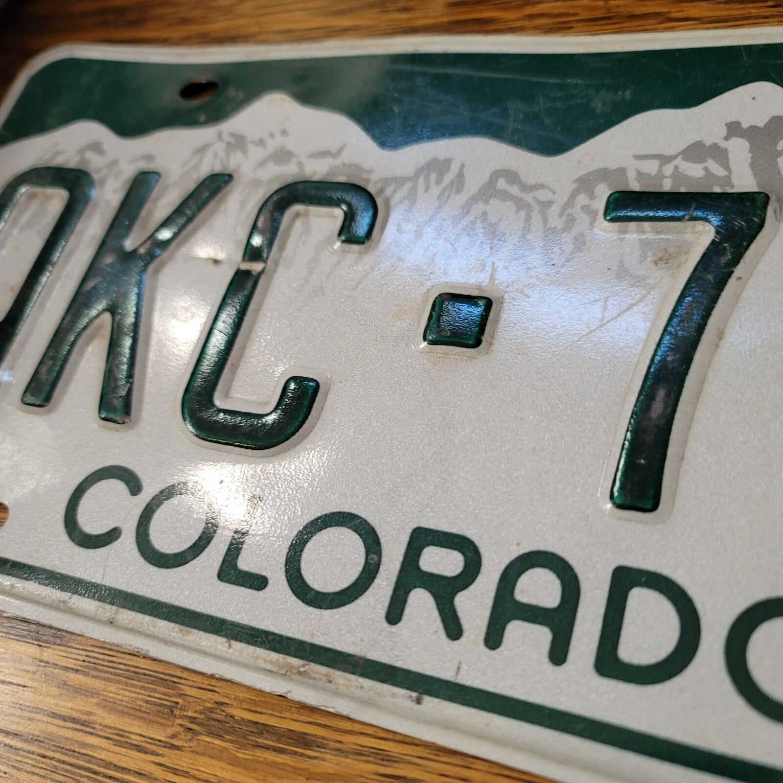 License Plate COLORADO QKC-739 Green & White Vintage