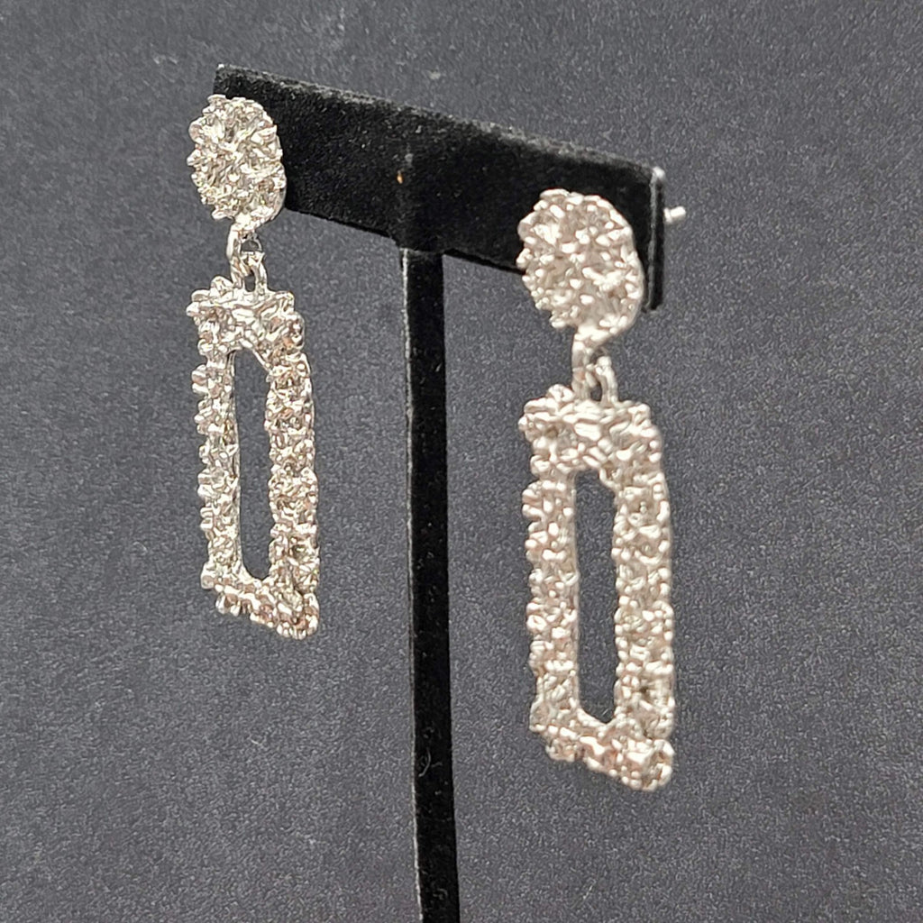 Pierced Earrings Nugget Style Silver tone Dangle 2.25"