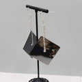 Pierced Earrings Silver tone Chain Black Metal Square Dangle Unique 2.5"