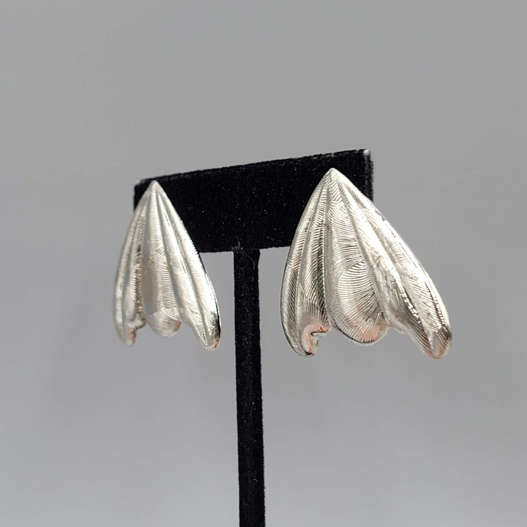 Vintage Embossed Pierced Earrings Silver tone Statement 80s 1.25"