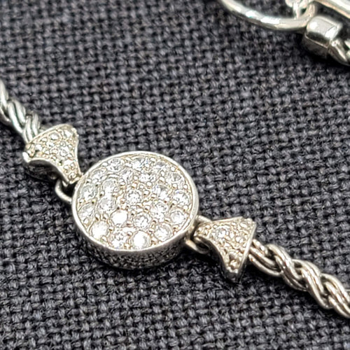 Crystal Rhinestone Bracelet Silver tone Chain Toggle 7 in