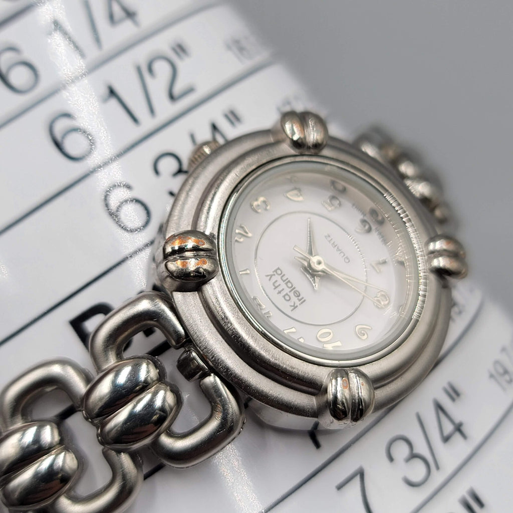 Kathy Ireland Quartz Watch Silver tone Stainless Band Women NEEDS BATTERY!