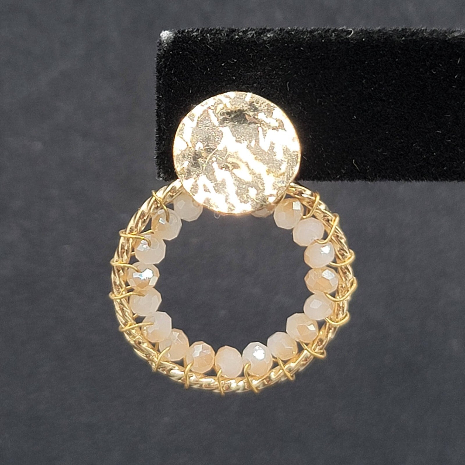 Pierced Earrings Gold tone Quartz Bead Hoops Drop 1"
