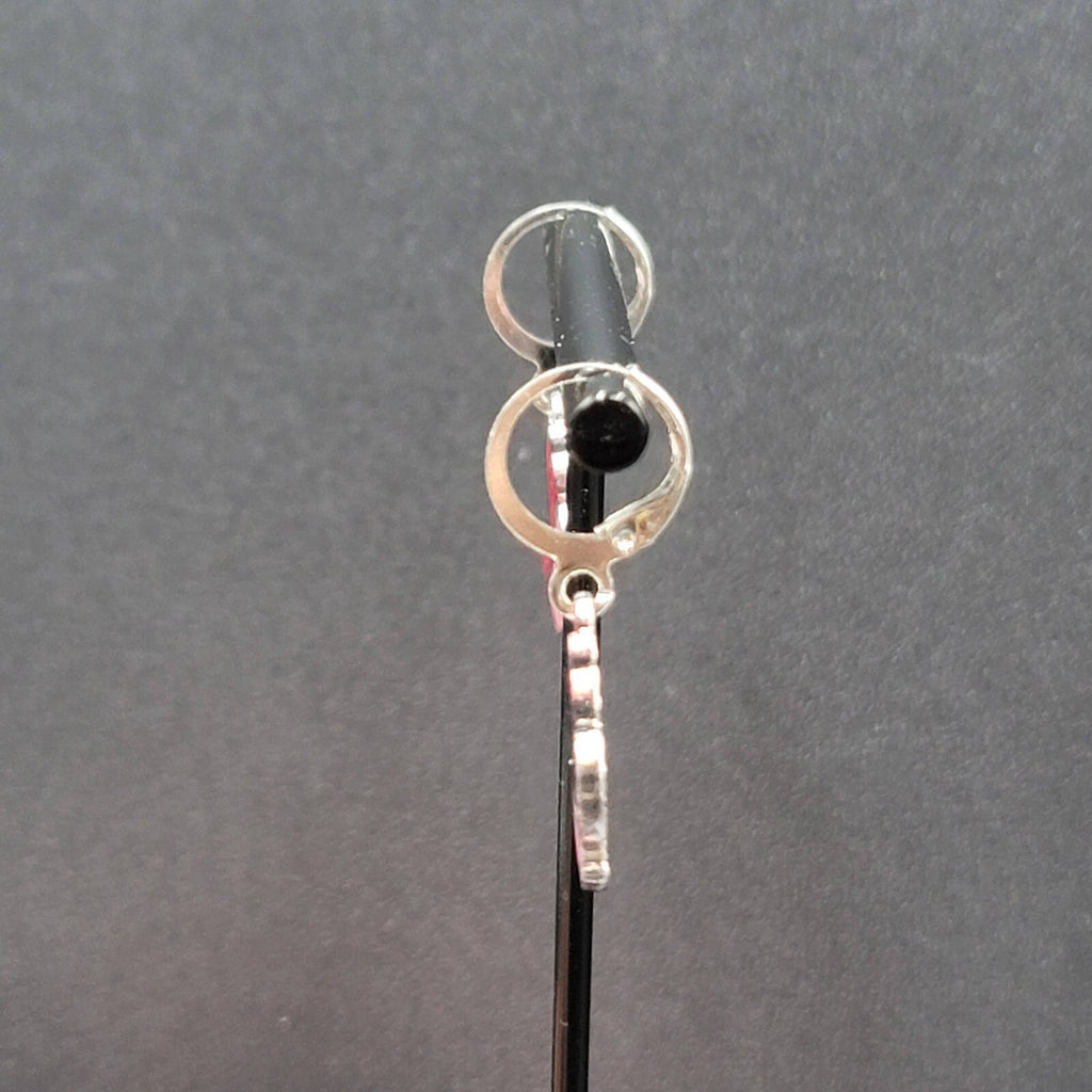 Pierced Earrings Silver tone Pink Butterfly Dangle 3/4"