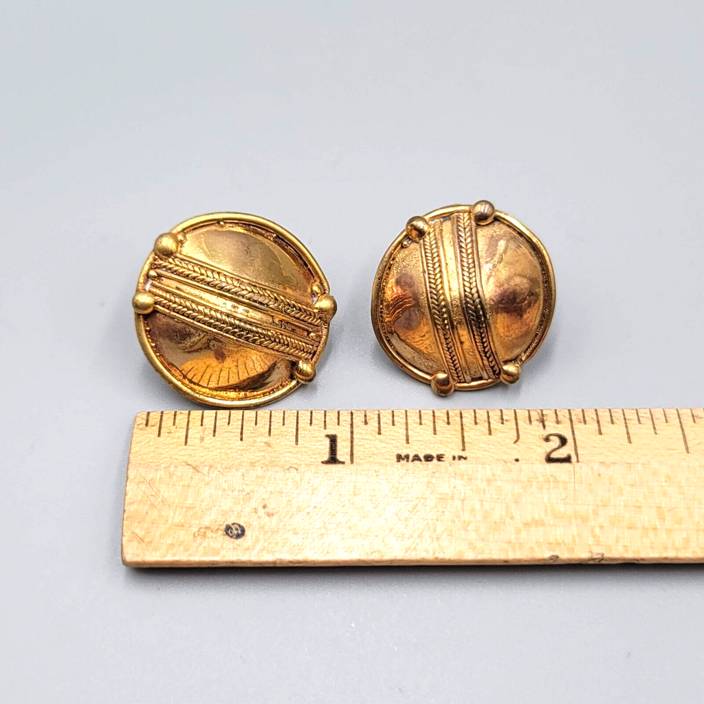 Pierced Earrings Handmade Gold Plated Ethnic Style Drop 7/8"