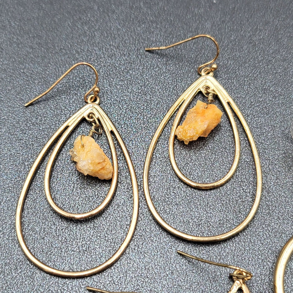 Lot of 3 Pierced Earrings Goldtone Teardrop Hoops Quartz Crystal Bead Wearable