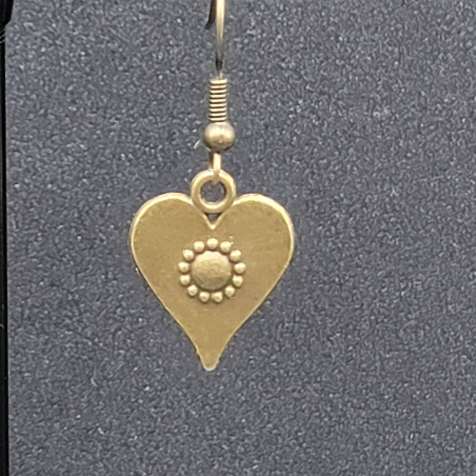 Heart Pierced Earrings Bronze tone Embossed Dangle New 3/4"