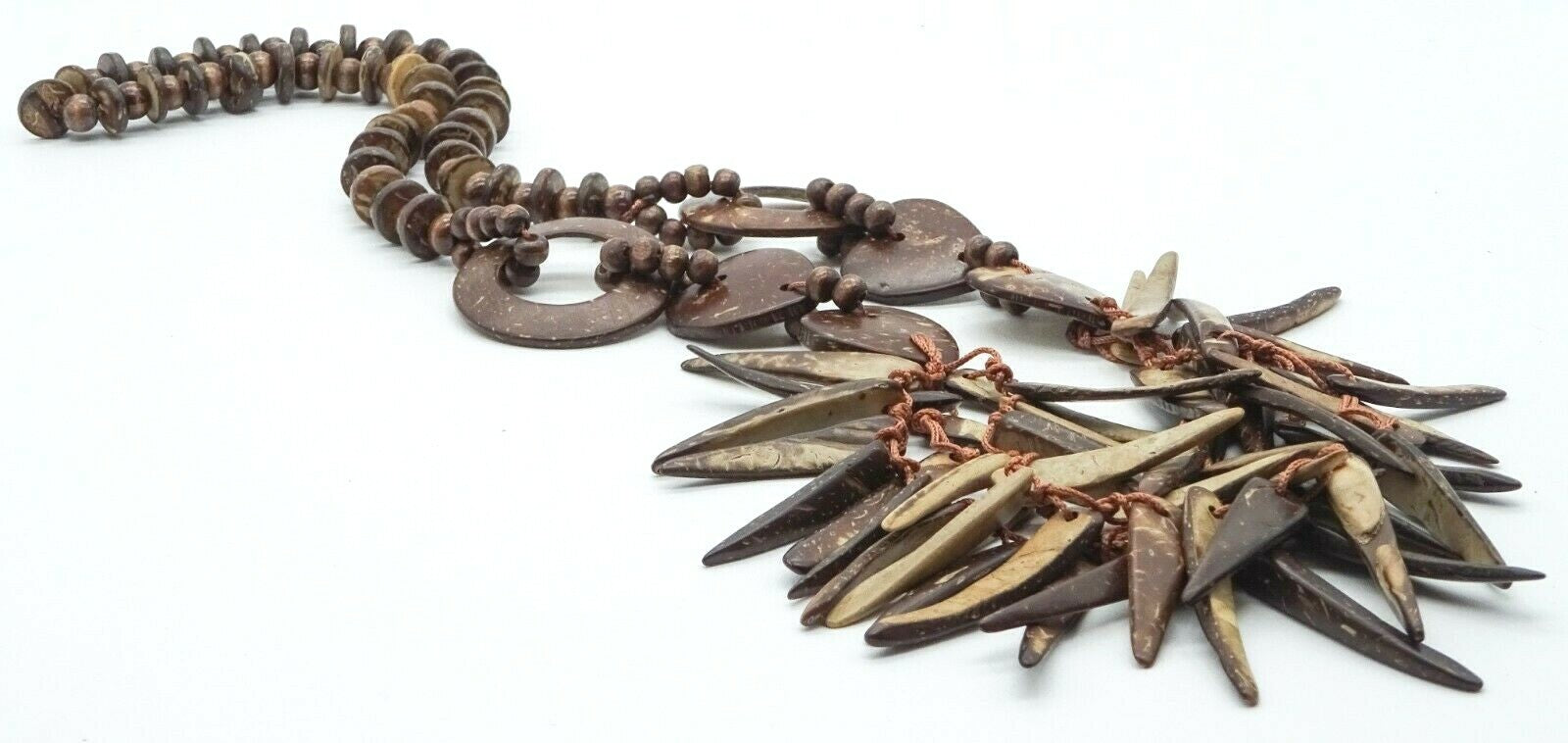 Coconut Shell Necklace Statement Beaded 32" 