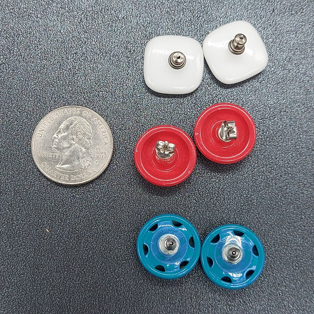 Vintage Lot of 3 Pierced Earrings Red White Blue Studs Square Circle 3/4"
